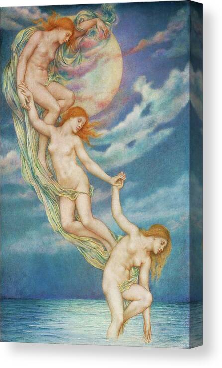Breasts Canvas Print featuring the painting Moonbeams Dipping Into the Sea #3 by Evelyn De Morgan