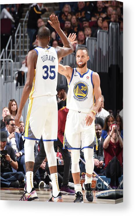 Kevin Durant Canvas Print featuring the photograph Stephen Curry and Kevin Durant #3 by Andrew D. Bernstein