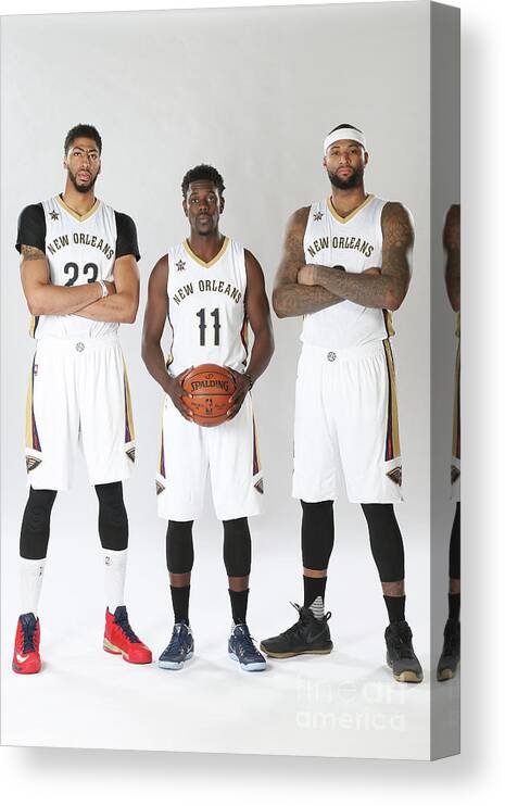 Nba Pro Basketball Canvas Print featuring the photograph Demarcus Cousins, Jrue Holiday, and Anthony Davis by Layne Murdoch