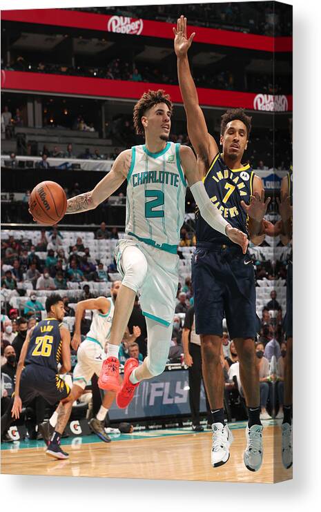 Lamelo Ball Canvas Print featuring the photograph Indiana Pacers v Charlotte Hornets by Kent Smith