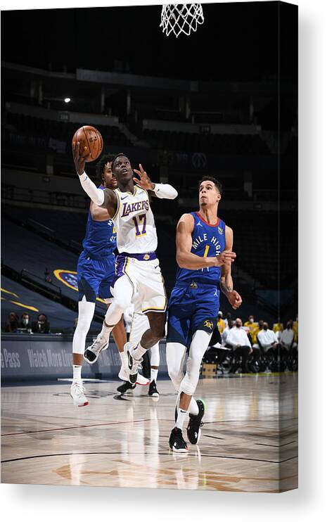 Dennis Schroder Canvas Print featuring the photograph Los Angeles Lakers v Denver Nuggets #5 by Garrett Ellwood