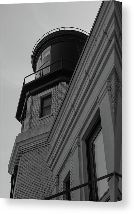 Split Rock Lighthouse Minnesota Canvas Print featuring the photograph Split Rock Lighthouse in Minnesota located along Lake Superior in black and white #6 by Eldon McGraw