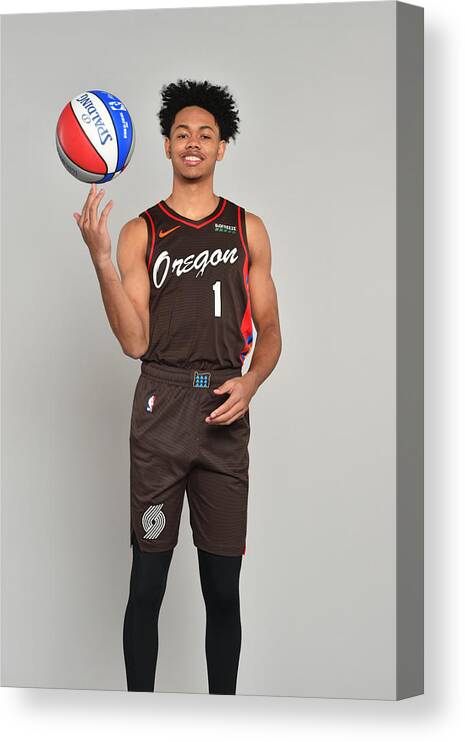 Anfernee Simons Canvas Print featuring the photograph 2021 NBA All-Star - Portraits #7 by Jesse D. Garrabrant