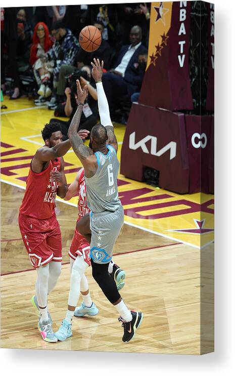 Sports Ball Canvas Print featuring the photograph Lebron James by Jeff Haynes