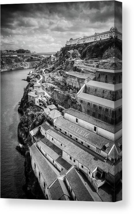 Porto Canvas Print featuring the photograph A Portrait of Porto Portugal in Black and White by Carol Japp