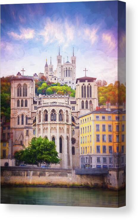 Lyon Canvas Print featuring the photograph A Tale of Two Churches Lyon France by Carol Japp