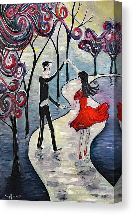 Romantic Couple Canvas Print featuring the painting Dancing in the Moonlight by Roxy Rich