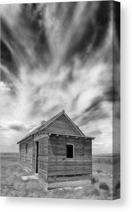Utah Canvas Print featuring the photograph Abandoned shack and cloud formations in Utah desert by Murray Rudd