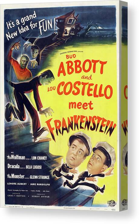 Abbott Canvas Print featuring the mixed media ''Abbott and Costello Meet Frankenstein'', 1948 #2 by Movie World Posters