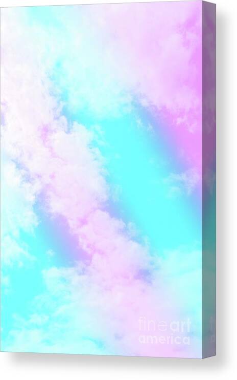 Color Canvas Print featuring the mixed media Aqua Blue Pink Unicorn Clouds #1 #decor #art by Anitas and Bellas Art
