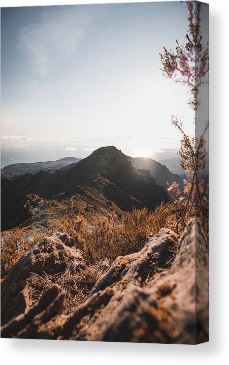 Pico Ruivo Canvas Print featuring the photograph Pico Ruivo, Madeira. Arid land under a blinding sun by Vaclav Sonnek