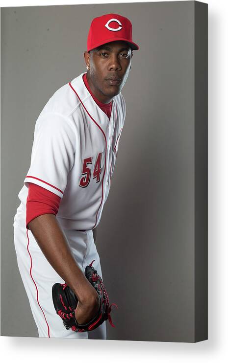 American League Baseball Canvas Print featuring the photograph Aroldis Chapman by Mike Mcginnis