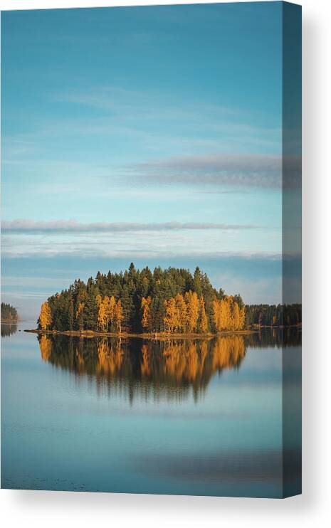 Admire Canvas Print featuring the photograph Autumn coloured island in the middle of the lake by Vaclav Sonnek