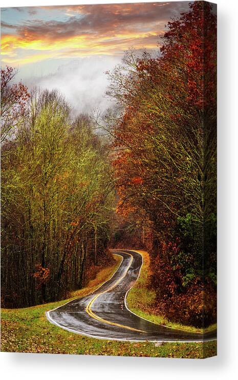 Carolina Canvas Print featuring the photograph Autumn Curves in the Rain by Debra and Dave Vanderlaan