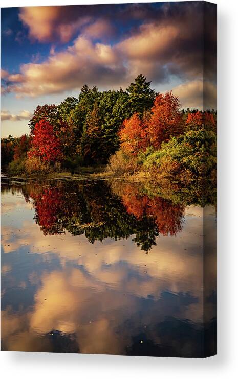 Reflections Canvas Print featuring the photograph Autumn pond mirror reflections in NH by Lilia S