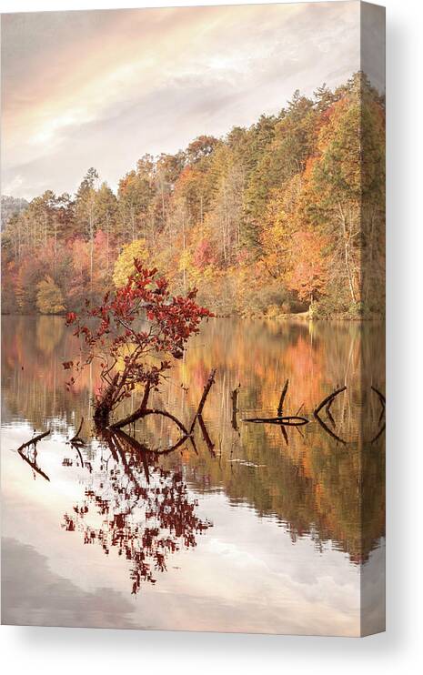Carolina Canvas Print featuring the photograph Autumn Red Country Reflections by Debra and Dave Vanderlaan