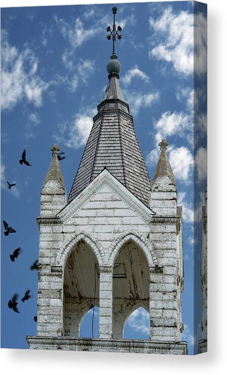 Augustana Swedish Lutheran Canvas Print featuring the photograph Avian Residents of Augustana Swedish Lutheran Church - Eddy County ND by Peter Herman