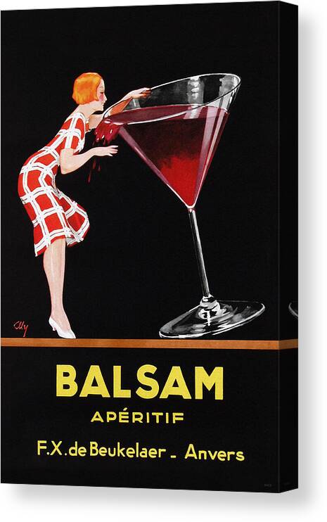 Balsam Aperitif - Woman Tips Giant Martini Glass - Vintage Poster Art  Canvas Print / Canvas Art by Vertigo Creative - Fine Art America