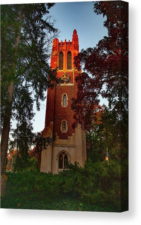 Michigan State University Canvas Print featuring the photograph Beaumont Tower on the Michigan State University campus at sunrise by Eldon McGraw