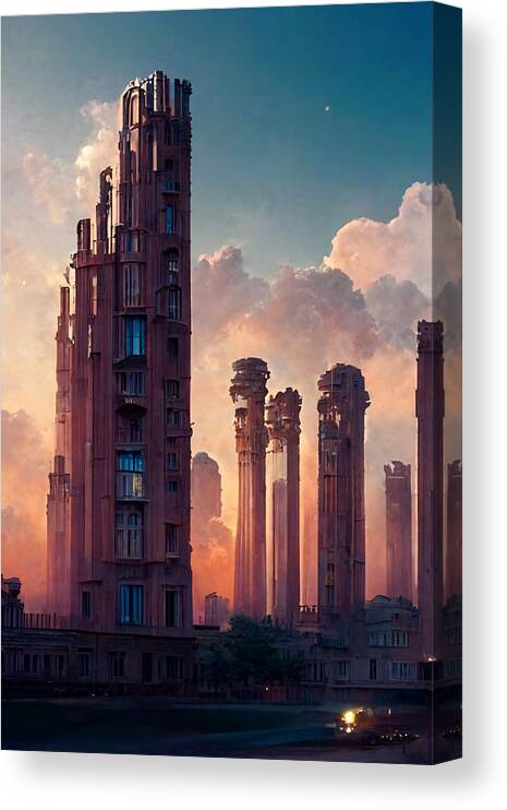 Picture Canvas Print featuring the painting Beautiful buildings in a city detailed concept art arch 1ae4ba18 6aca 4614 bdee ec78565 by MotionAge Designs