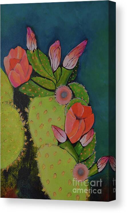 Prickly Pear Canvas Print featuring the painting Beauty and Armor by Robin Valenzuela