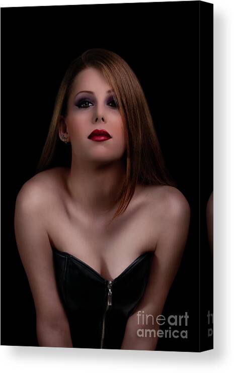 Beauty Canvas Print featuring the photograph Beauty portrait of a woman with glamurous make up on black background by Mendelex Photography