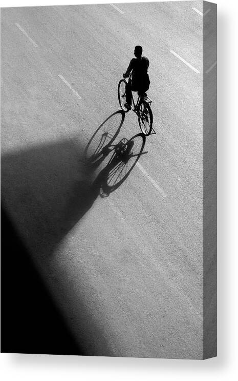Minimalism Canvas Print featuring the photograph Bicycle Shadow Vs Shadow Triangle by Prakash Ghai