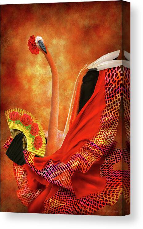 Phoenicopterus Canvas Print featuring the photograph Bird - Flamingo - Flamengo Dancer by Mike Savad