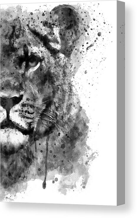 Marian Voicu Canvas Print featuring the painting Black And White Half Faced Lioness by Marian Voicu