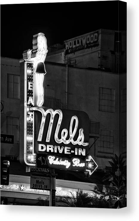 Los Angeles Canvas Print featuring the photograph Black California Series - Hollywood Drive-In by Philippe HUGONNARD