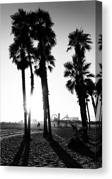 Santa Monica Canvas Print featuring the photograph Black California Series - Santa Monica Sunset by Philippe HUGONNARD