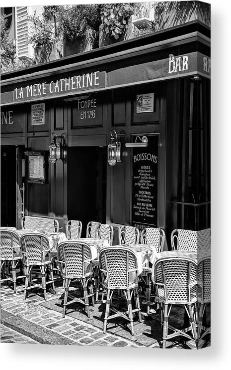 France Canvas Print featuring the photograph Black Montmartre Series - Parisian Restaurant by Philippe HUGONNARD