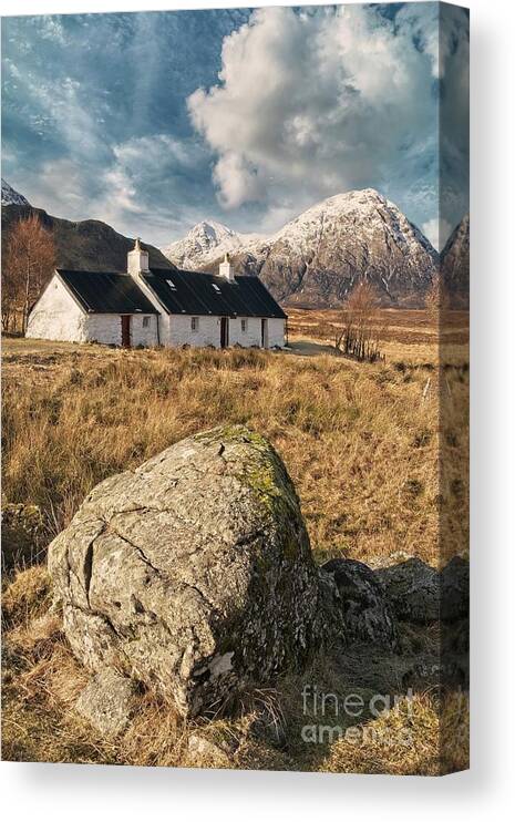 Scotland Canvas Print featuring the photograph Blackrock Cottage, Rannoch Moor, Scotland UK by Philip Preston