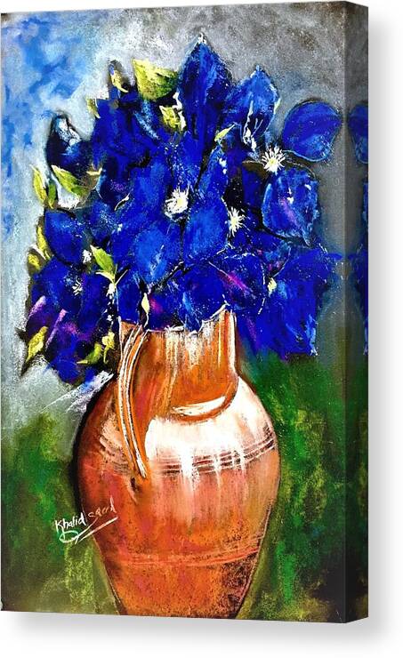 Flower Canvas Print featuring the pastel Blue bunch in vase. by Khalid Saeed