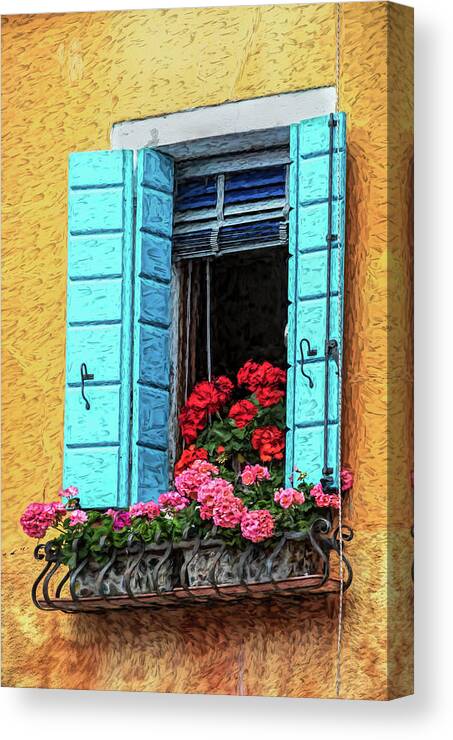 Window Canvas Print featuring the photograph Blue Flower Window of Romantic Venice by David Letts