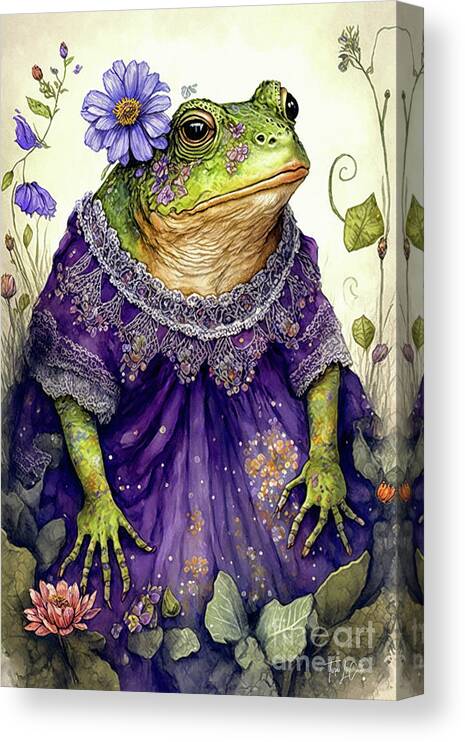 Frogs Canvas Print featuring the painting Bohemian Bullfrog by Tina LeCour