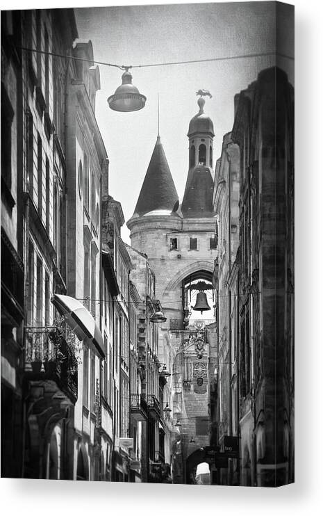 Bordeaux Canvas Print featuring the photograph Bordeaux France Grosse Cloche Black and White by Carol Japp