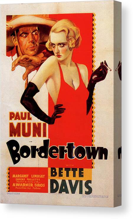 Bordertown Canvas Print featuring the mixed media ''Bordertown'' movie poster 1935 by Movie World Posters