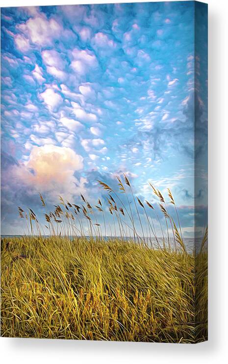 Clouds Canvas Print featuring the photograph Breezy Beach Autumn Grasses by Debra and Dave Vanderlaan