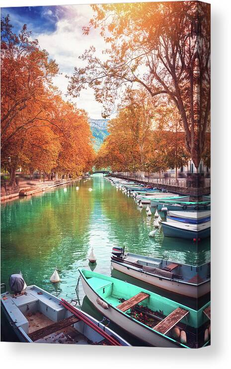 Annecy Canvas Print featuring the photograph Canal Du Vasse Annecy France by Carol Japp
