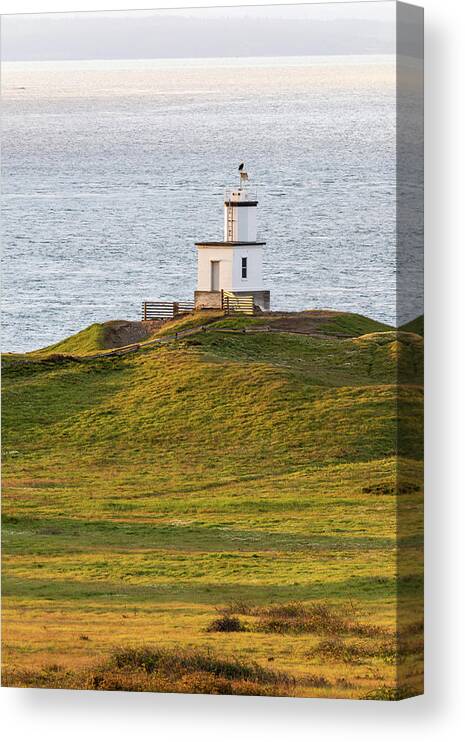 Sunrise; Outdoor; Lighthouse; Colors; Eagle; Pnw; Coastal Scene; Washington Beauty; Pnw Canvas Print featuring the digital art Cattle Point Lighthouse in San Juan Islands by Michael Lee