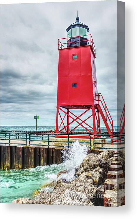Charlevoix Canvas Print featuring the photograph Charlevoix South Pierhead Lighthouse by Jennifer White
