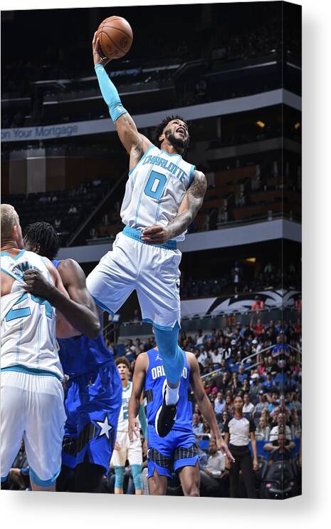 Miles Bridges Canvas Print featuring the photograph Charlotte Hornets v Orlando Magic by Gary Bassing