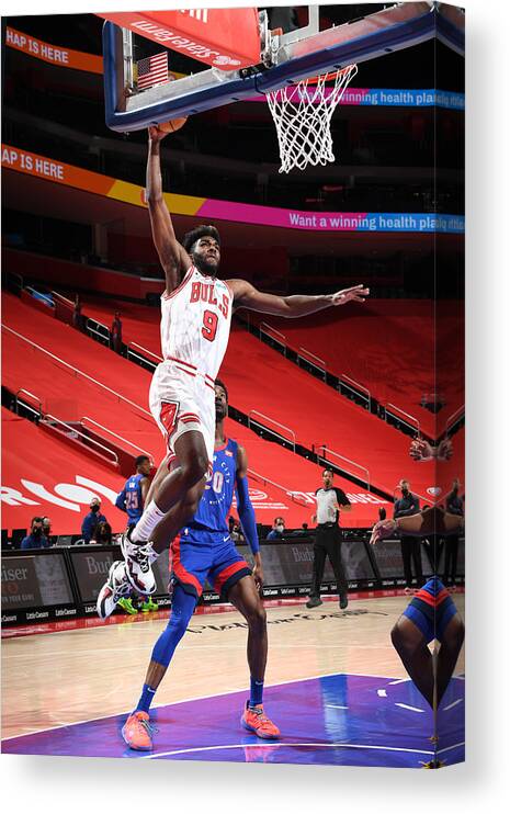 Patrick Williams Canvas Print featuring the photograph Chicago Bulls v Detroit Pistons by Chris Schwegler