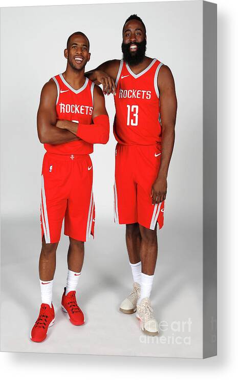 Media Day Canvas Print featuring the photograph Chris Paul and James Harden by Nba Photos