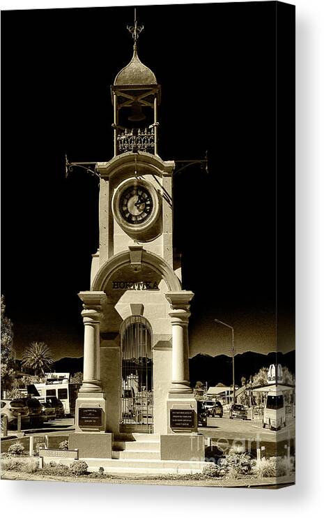 Historic Canvas Print featuring the photograph Clock Tower, Hokitika, New Zealand by Elaine Teague