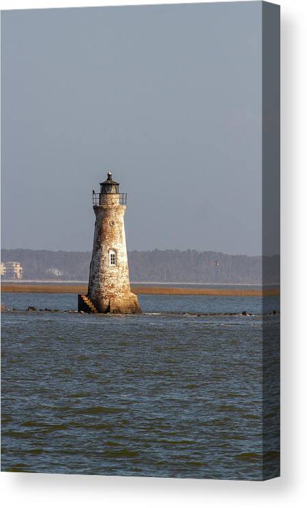 America Canvas Print featuring the photograph Cockspur Island Lighthouse and breakwater by Karen Foley