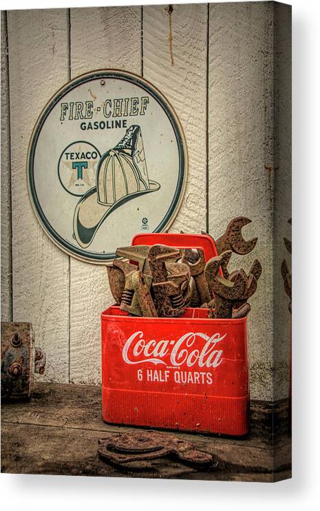 Vintage Canvas Print featuring the photograph Cola Cooler of Wrenches by Kristia Adams