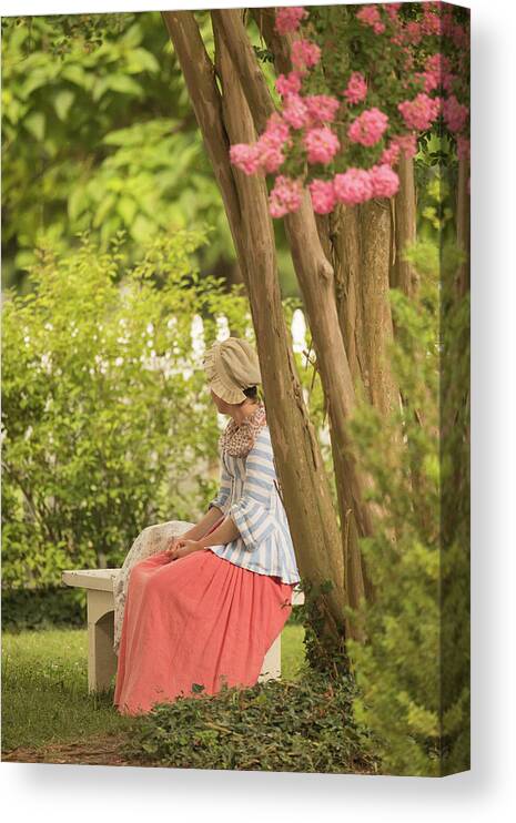 Colonial Williamsburg Canvas Print featuring the photograph Colonial Lady in a Summer Garden by Rachel Morrison