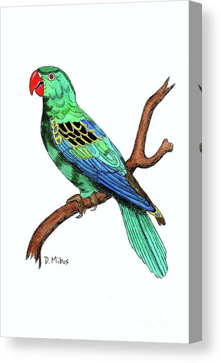 Parrot Canvas Print featuring the painting Colorful African Parrot Day 2 Challenge by Donna Mibus